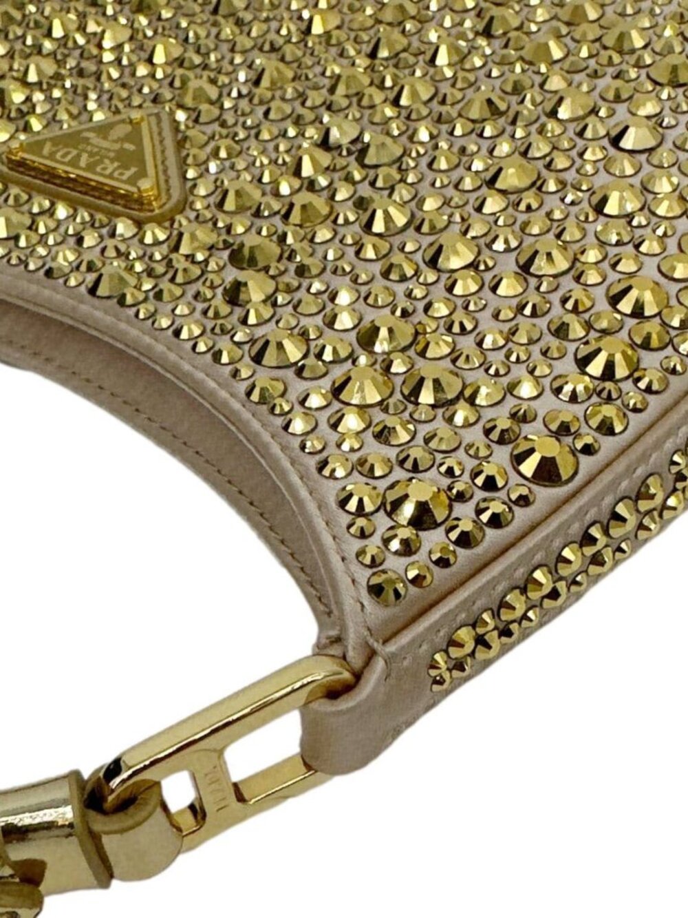 Prada Cleo Cristal Embellished Satin Shoulder Bag Gold - Picture 8 of 13